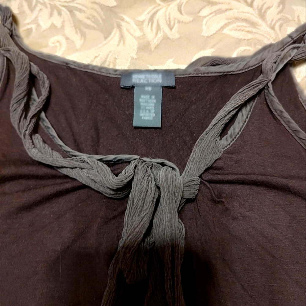 🤎 Whimsical KCR Chocolate Brown & Mocha Organza Ribbon Camisole Tank Top - XS - Picture 7 of 8